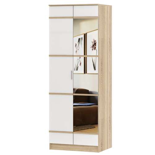 Шкаф 2-х створчатый с зеркалом Сакура Дуб Сонома/Белый глянец