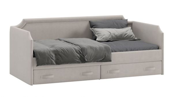 Кровать с мягкой обивкой и ящиками «Кантри» Тип 1 (900) Велюр бежевый