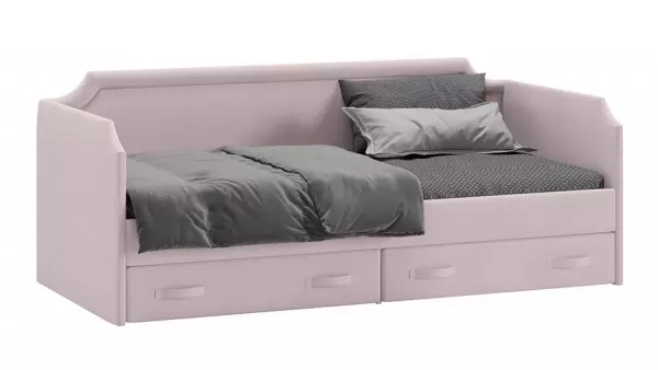Кровать с мягкой обивкой и ящиками Кантри Тип 1 (900) Велюр розовый