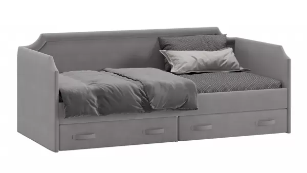 Кровать с мягкой обивкой и ящиками Кантри Тип 1 (900) Велюр светло-серый