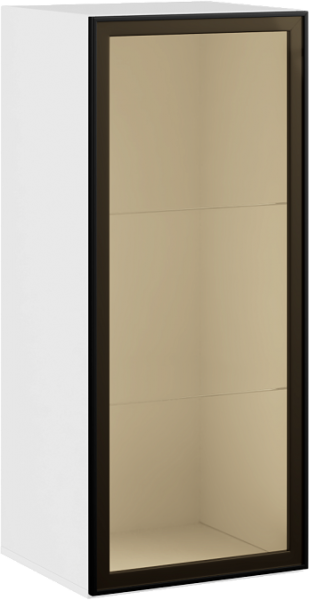 Шкаф-витрина навесной Римини правый (с подсветкой) МДФ Белый/Черная рамка МДФ